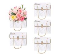 Paper Flower Bouquet Bags Flower Wrapping Bags with Handle Envelope Box Case for Wedding Birthday Party 5Pcs White Bag
