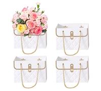 Paper Flower Gift Bags Box with Handle Flower Envelope Box Bouquets Florist Bag for Valentines Day Wedding Birthday Party 4Pcs White Paper Bouquet Bags