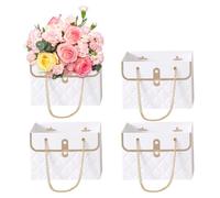 Paper Flower Gift Bags Box with Handle Flower Envelope Box Bouquets Florist Bag for Valentines Day Wedding Birthday Party 4Pcs White Paper Bouquet Bags