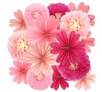 Paper Flowers Decorations, Kaluofan 12 PCS Paper Pom Poms Decorations and Hanging Fans Set, Pompoms Flower Party Decorations for Birthday Wedding Festival Carnival Mexican Garden Baby Shower Party