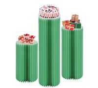 Paper Folding Cylinder Pedestal Stand 3 pcs Cardboard Cylinder Stands,Foldable Paper Columns with 3 Plates,Buffet Risers for Birthday Wedding Table Display 23.6in,31.5in,39.4in(Green)