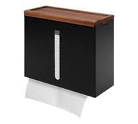 Paper Hand Towel Dispenser Box, Aluminum Bathroom Tissue Container with Wooden Lid and Visible Window, Wall Mounted Toilet Paper Box Holder, DrillIing Install for Kitchen Bathroom(black,1)