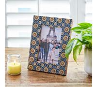 Paper High 6" x 4" Neela Blue and Gold Patterned Photo Frame - Resin