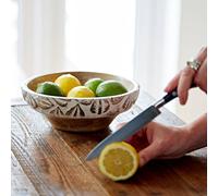 Paper High Antique White Leaf Design Mango Wood Bowl in Natural Paper High Natural