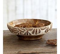Paper High Antique White Leaf Design Mango Wood Fruit Bowl - Fair Trade - Hand Carved - Sustainable Wooden Bowls - Decorative and Functional - Kitchenware