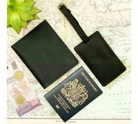 Paper High Buffalo Leather Passport Cover & Luggage Tag Set - Black