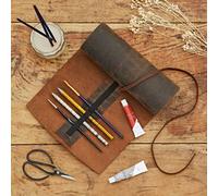 Paper High Buffalo Leather Roll Up Pencil Case - Brown