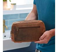 Paper High Buffalo Leather Wash Bag - Brown