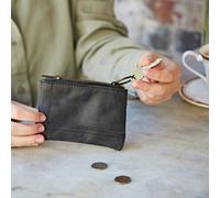 Paper High Buffalo Leather Zipped Purse with Keyring - Black