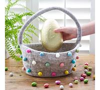 Paper High Felt Pom Pom Storage Basket with Handle in Grey Paper High Grey