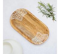 Paper High Floral Mango Wood Decorative Tray in Brown Paper High Brown