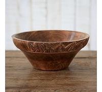 Paper High Hand Carved Leaf Design Mango Wood Fruit Bowl | Fair Trade | Handmade | Sustainable Wooden Bowls