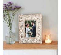 Paper High Iksu Antique White Floral Mango Wood Photo Frame in Natural | Size: Small Paper High Natural Small