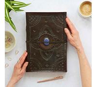 Paper High Indra A4 Embossed Leather Journal with Semi-Precious Stone in Blue Paper High Blue