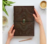 Paper High Indra A4 Embossed Leather Journal with Semi-Precious Stone in Green Paper High Green