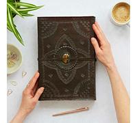 Paper High Indra A4 Embossed Leather Journal with Semi-Precious Stone - Tiger's Eye