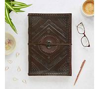 Paper High Indra A4 Embossed & Stitched Leather Journal with Semi-Precious Stone in Black Paper High Black