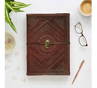 Paper High Indra A4 Embossed & Stitched Leather Journal with Semi-Precious Stone in Green Paper High Green