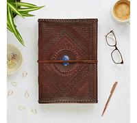 Paper High Indra A4 Embossed & Stitched Leather Journal with Semi-Precious Stone - Lapis