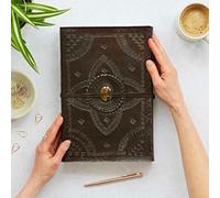 Paper High Indra A4 Embossed Stoned Leather Journal 205 x 300 mm - Fair Trade & Handmade - Unlined Pages (Tiger's Eye)