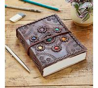 Paper High Indra Chakra Circle Embossed & Stitched Leather Journal with Semi-Precious Stones in Brown Paper High Brown