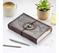 Paper High Indra Extra Large Embossed & Stitched Leather Journal with Semi-Precious Stone - Labradorite