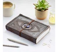Paper High Indra Extra Large Embossed & Stitched Leather Journal with Semi-Precious Stone - Lapis