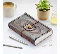 Paper High Indra Extra Large Embossed & Stitched Leather Journal with Semi-Precious Stone - Tiger's Eye