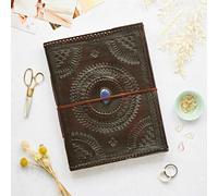 Paper High Indra Extra Large Embossed & Stitched Leather Photo Album with Semi-Precious Stone in Blue Paper High Blue