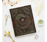Paper High Indra Extra Large Embossed & Stitched Leather Photo Album with Semi-Precious Stone - Lapis