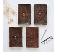 Paper High Indra Extra Large Sitched & Embossed Stoned Leather Journal - Fair Trade & Handmade - Journal and Writing Notebook - Unlined Pages - 135 x 215 mm (Tiger's Eye)