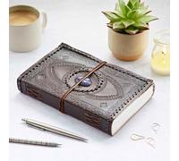 Paper High Indra Extra Large Sitched & Embossed Stoned Leather Journal - Fair Trade & Handmade - Journal and Writing Notebook - Unlined Pages - 135 x 215 mm (Lapis)