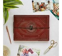 Paper High Indra Medium Embossed & Stitched Leather Photo Album with Semi-Precious Stone - Black Onyx