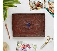 Paper High Indra Medium Embossed & Stitched Leather Photo Album with Semi-Precious Stone in Blue Paper High Blue