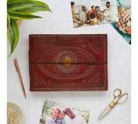 Paper High Indra Medium Embossed & Stitched Leather Photo Album with Semi-Precious Stone in Yellow Paper High Yellow
