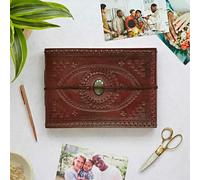 Paper High Indra Medium Embossed & Stitched Leather Photo Album with Semi-Precious Stone - Labradorite