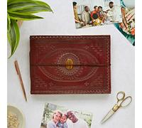 Paper High Indra Medium Embossed & Stitched Leather Photo Album with Semi-Precious Stone - Tiger's Eye