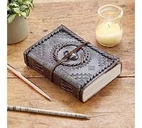 Paper High Indra Medium Stitched and Embossed Stoned Leather Journal 110 x 160 mm - Fair Trade & Handmade - Unlined Pages (Black Onyx)