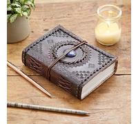 Paper High Indra Medium Stitched and Embossed Stoned Leather Journal 110 x 160 mm - Fair Trade & Handmade - Unlined Pages (Lapis)