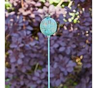 Recycled Iron Poppy Seed Head Garden Stake Decoration - Metal Sculpture - For The Garden - Flowerbed Décor - Blue