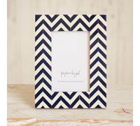Paper High Mango Wood Chevron Photo Frame | Sustainable Wooden Picture Frame | Hand Carved Navy Blue and White Frames | Fair Trade and Handmade Gifts for Men and Women (Fits a 6x4" Photo)