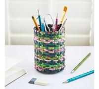 Paper High Recycled Newspaper Pencil Holder | Square or Round | Sustainable Pencil Pot | Handmade Colourful Pen Holder | Fair Trade Gifts for Men and Women (Round, Dark Green/Green/Lilac)