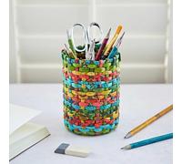 Paper High Recycled Newspaper Pencil Holder | Square or Round | Sustainable Pencil Pot | Handmade Colourful Pen Holder | Fair Trade Gifts for Men and Women (Round, Blue/Green/Yellow/Red)