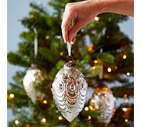 Paper High Set of 3 Silver Antique Effect Recycled Glass Teardrop Baubles - Scalloped Design - Fair Trade Christmas Hanging Ornaments - Oval Bauble