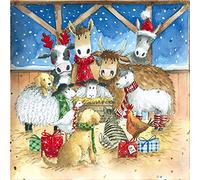 Paper House Box of 20 Artistic Charity Christmas Cards - 'Popping by for a Visit and Stable Friends' - Lovely Contemporary Artistic Designs - 20 Cards, 10 Each of 2 Designs