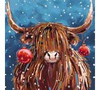 Paper House Productions GBCC Charity Christmas Card Pack of 6 - Festive Highland Cow Design - Christmas Card Multipack - in Aid of UK Charities - 'Rainbow Coo'