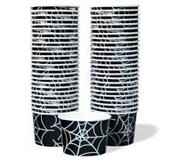 Paper Ice Cream Cups, 50-Count 250ml Disposable Dessert Bowls for Hot or Cold Food, 250ml Halloween Party Supplies Treat Cups, Spider Web, Black