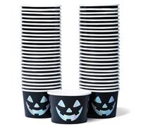 Paper Ice Cream Cups, 50-Count 250ml Disposable Dessert Bowls for Hot or Cold Food, 250ml Halloween Party Supplies Treat Cups, Jack-O'-Lantern, Black and Silver