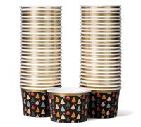 Paper Ice Cream Cups, 50-Pack 250ml Disposable Dessert Bowls for Hot or Cold Food, 250ml Christmas Party Supplies Treat Cups, Christmas Trees, Gold Foil