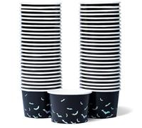 Paper Ice Cream Cups, 50-Pack 250ml Disposable Dessert Bowls for Hot or Cold Food, 250ml Halloween Party Supplies Treat Cups, Bats, Black and Silver